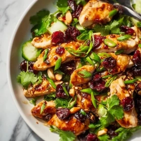 Cooking process for Cranberry Glazed Chicken Salad showing technique and proper timing