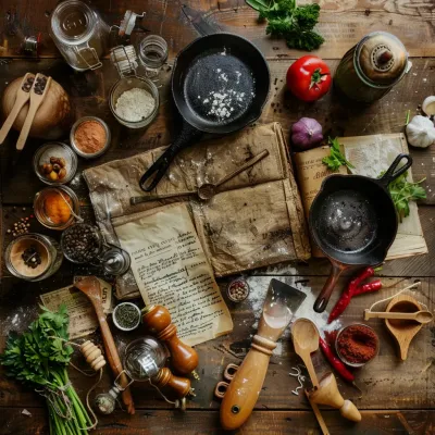 Traditional American kitchen with vintage cooking utensils