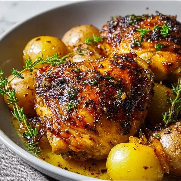 Honey Garlic Chicken Thighs with Potatoes recipe