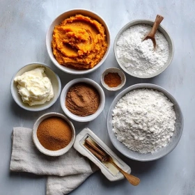 Step-by-step preparation of Pumpkin Spice Cinnamon Rolls showing ingredients and initial cooking steps