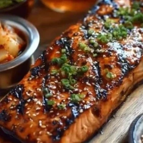 Step-by-step preparation of Korean Glazed Grilled Salmon showing ingredients and initial cooking steps